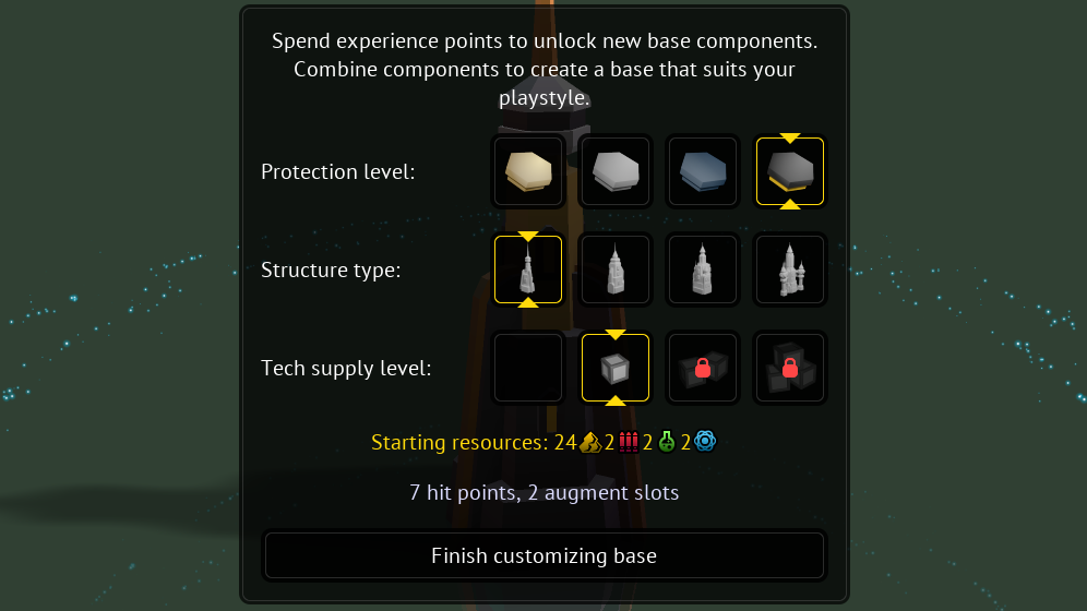 Base component selection screen.