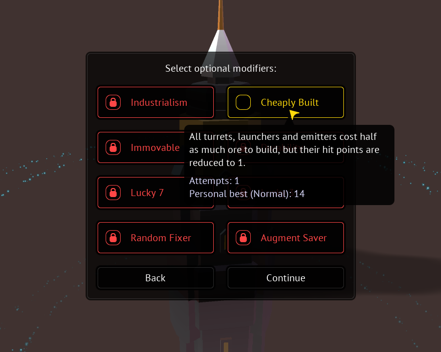 Statistics shown when selecting a gameplay modifier.